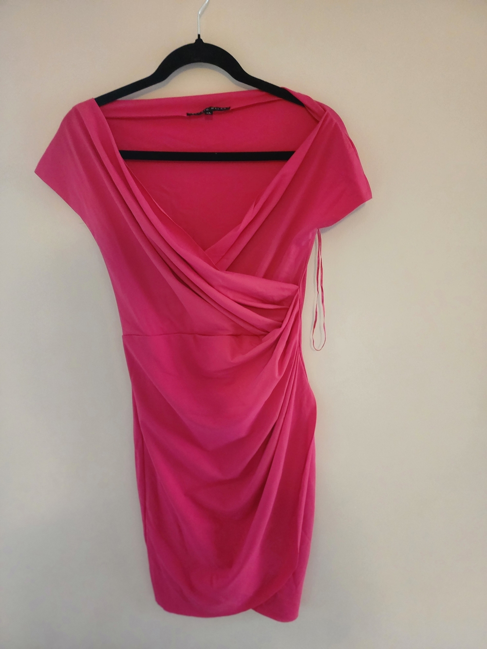 ANTONIO MELANI Hot Pink Draped V-Neck Midi Dress